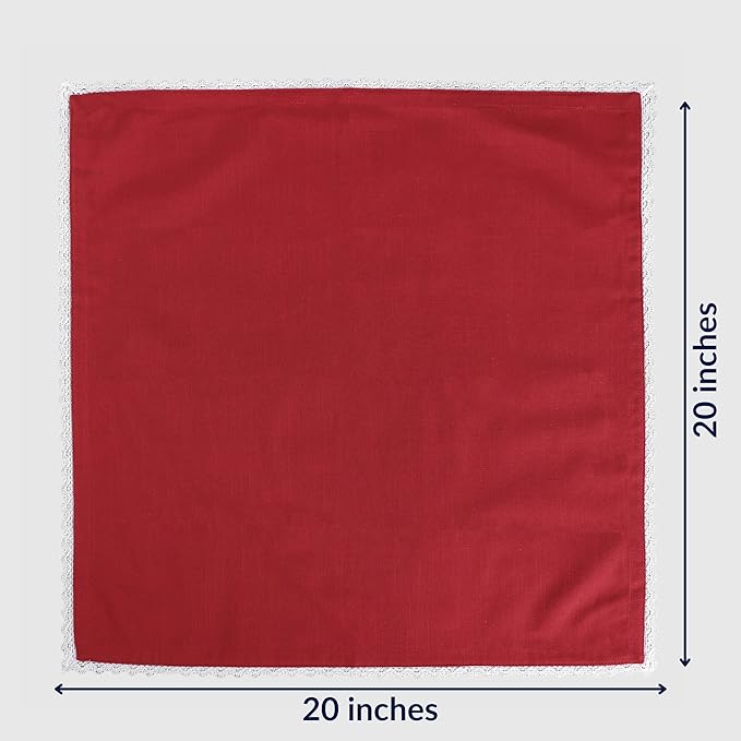 FINGERCRAFT Dinner Cloth Napkin Cotton Blend 4 Pack Vintage Rustic Premium Quality Mitered Corners Napkin Cloth with Elegant Lace for Everyday Use, Pre Shrunk and Good Absorbency 20x20 in Tango Red