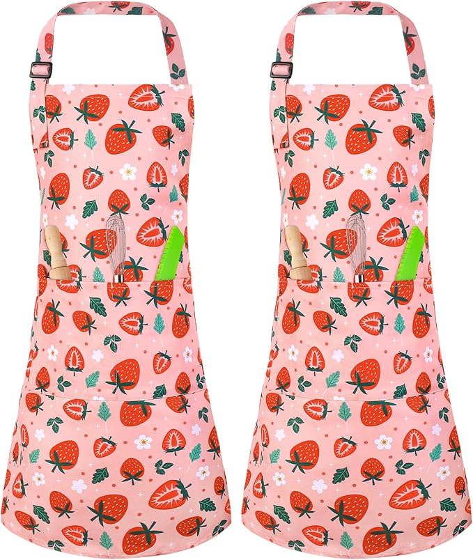 2 Pack Kids Apron, Cute Cooking Aprons, Waterproof Art Apron with Pockets, Toddler Painting Artist Apron Adjustable