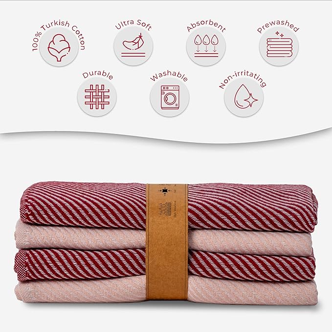 Ossano Cute Kitchen Towels - 4 Pack, (20" x 30") - Elegant & Pretty - Versatile as, Cute Hand Towels, Decorative Kitchen Towel, Dishcloths, Pretty Dish Towel, Burgundy and Powder Pink