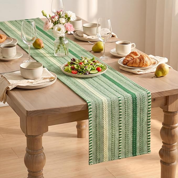 Artoid Mode Emerald Farmhouse Woven Table Runner, Seasonal Holiday Rustic Kitchen Dining Table Decoration for Home Party Decor 12x72 Inch