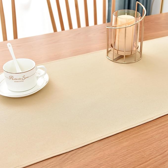 Farmhouse Rustic Table Runner Beige Faux Linen Table Runners Water Resistant Short Table Runner 36 inches for Living Room Dresser Bedroom Kitchen Dining Party 13x36 Inch