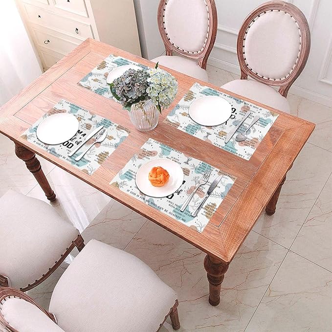 Christian Placemats Set of 4, Washable God Table Place Mats for Kitchen Holiday Party Farmhouse Decor Religious Happy Easter Day Decorative Place Mats 12"x18"