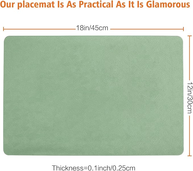 Vinyl Placemats Set of 6 Heat Resistant Easy Clean Non-Slip Place Mats for Dining Table Faux Leather Waterproof Stain Resistant Wipeable Washable PVC Table Mats(6, Green)