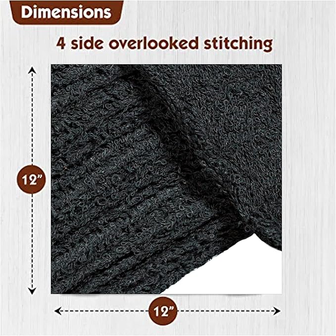 100% Cotton Washcloths - 60 Pack|400 GSM|Soft Face & Body Washcloths|Highly Absorbent|12 x 12 in|Black