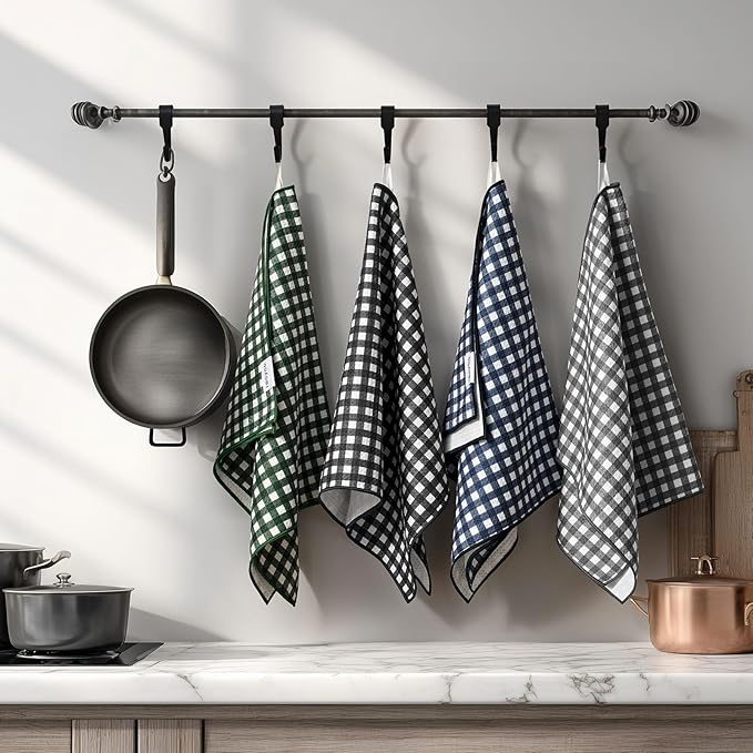 RECYCO Waffle Kitchen Towel Set of 2 - Quick Dry Microfiber Sustainable Dish Towels - Ultra Absorbent Reusable Cleaning Tea Towels - Lightweight Hand Towels,16”x 28”, Iron Black Plaid