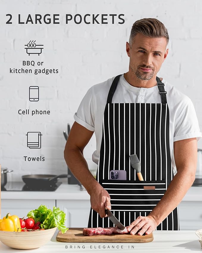 Syntus Apron for Men Women, Adjustable Cooking Kitchen Chef Aprons with 2 Pockets, Cotton/Polycotton/Polyester