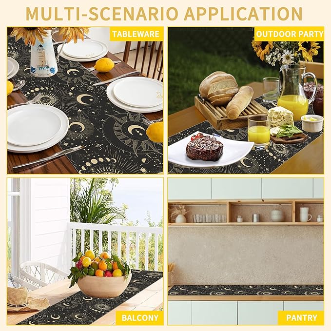 Moon Phases Lunar Change Table Runner Dresser Scarves Seasonal Linen Tablerunner for Indoor Outdoor Kitchen Home Party Holiday Dining Table Decor 13 X 70 Inch