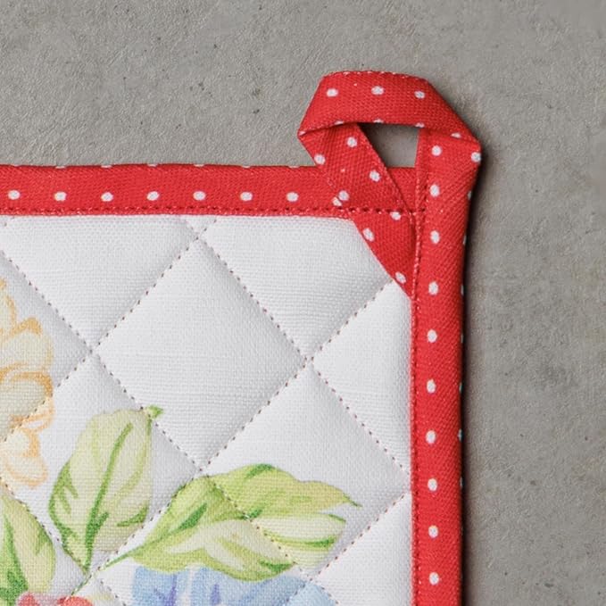 Maison d' Hermine Pot Holders 100% Cotton Heat Resistant Potholders 8" x 8" Hot Pads with Loop BBQ Cooking Baking Gifts for Mothers Day Handling Hot Pans Spring/Summer (Pack of 1, Vintage Floral)