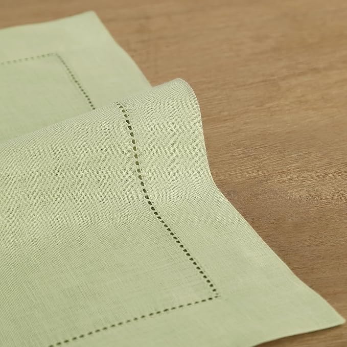 Solino Home Linen Napkins Set of 4 - Classic Hemstitch 100% Pure Linen Sage Green Dinner Napkins Cloth 20 x 20 Inch for Spring, Summer - Handcrafted and Machine Washable
