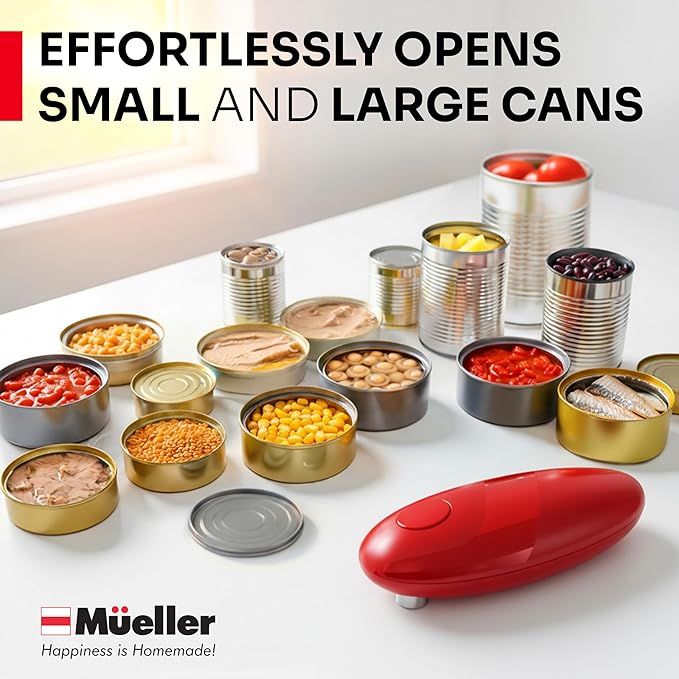 MUELLER HOME SmoothEdge Auto Can Opener Electric – Battery‑Operated with Magnet Lid Lifter – Portable Hands‑Free One Touch Can Opener for Seniors & Arthritis, Red Kitchen Accessories