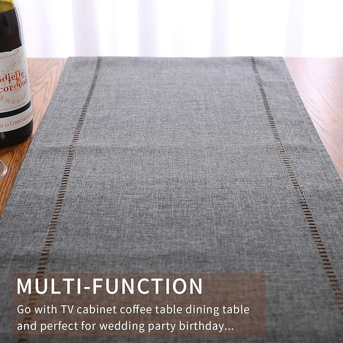 Tosewever Decorative Linen Table Runner Farmhouse Style Tabletop Collection 14 x 72 Inches Table Runners for Everyday Dining Wedding Party Holiday Home Decor (14" x 72", Grey/Straight)