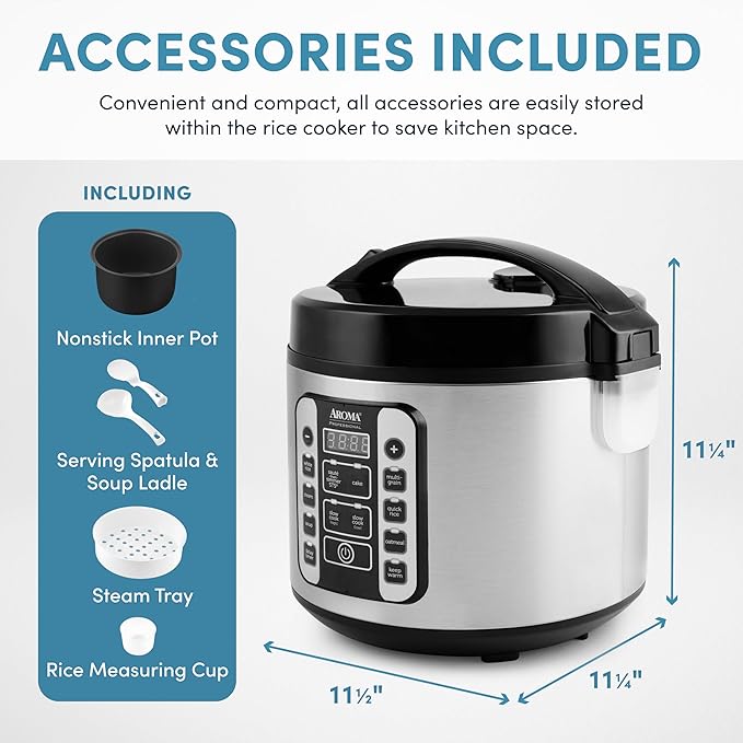 Aroma Housewares AROMA® Professional 20-Cup (Cooked) / 5Qt. Digital Rice Cooker, Steamer, and Slow Cooker Pot with 10 Smart Cooking Modes, Including Sauté-then-Simmer®