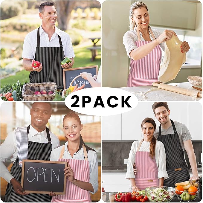 BeLuyi 2 Pack Adjustable Bib Apron with 2 Pockets Chef Cooking Kitchen Restaurant Aprons for Women Men