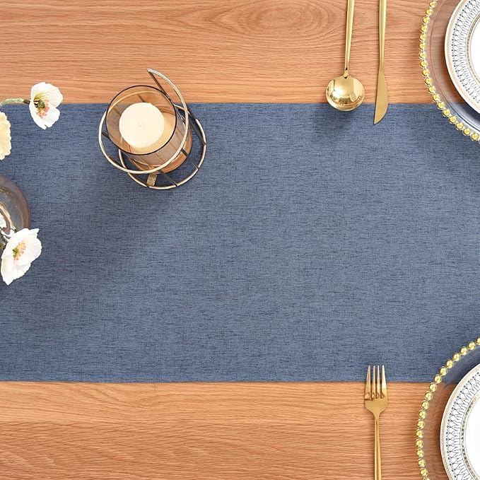 Farmhouse Rustic Table Runner Mist Blue Faux Linen Table Runners Water Resistant Table Runner 60 inches Long for Living Room Dresser Bedroom Kitchen Dining Party 13x60 Inch
