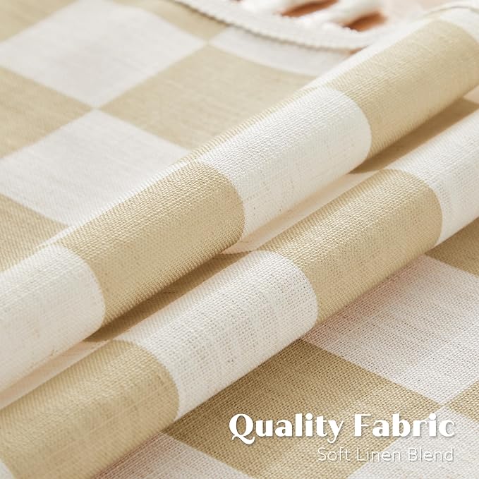 Ohocut Beige Checkered Table Runner with Tassel Farmhouse Rustic Vintage Aesthetic Cute Retro Cotton Linen Table Runner 72 Long for Dinning Race Party Decoration 13''x72''