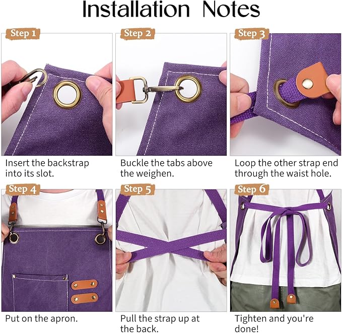 Work Aprons for Men Women with 9 Pockets Chef Apron 14oz Cotton Canvas Cross Back Aprons Heavy Duty Apron Purple Tool Apron for Woodworkers Kitchen Cooking Apron Waterproof Apron Size M to XXL