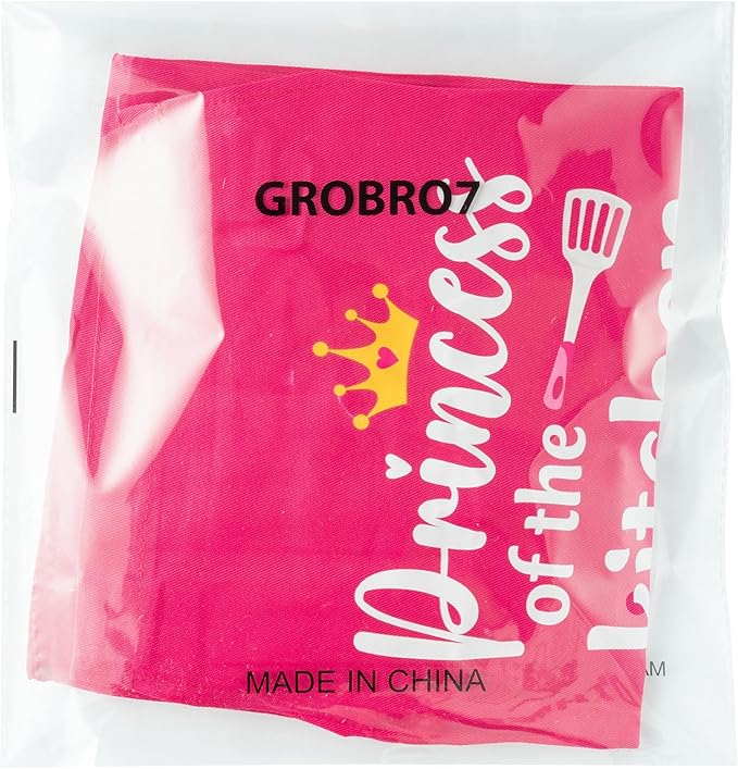 GROBRO7 4Pcs Kids Apron and Chef Hat Set Gift for Girls, Princess Kitchen Baking Princess Pattern Adjustable Kitchen Aprons with 2 Pockets Waterproof Smocks Hats for Baking Cooking Painting Training