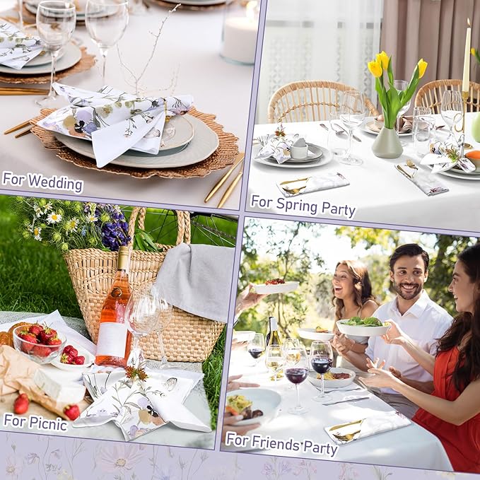 FuWeave Set of 12 Spring Wildflower Cloth Napkins Washable Decorative Dinner Cocktail Floral Napkins 20'' x 20'' Tea Party Decor for Spring Summer Bridal Shower Birthday Wedding Kitchen Supplies