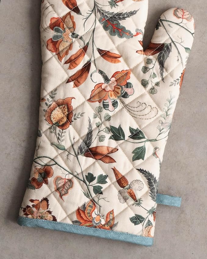 Maison d' Hermine Oven Gloves 100% Cotton Oven Mitt 7" x 13" with Loop Heat Resistant BBQ Cooking Gloves for Thanksgiving Christmas Decorations Baking Handling Hot Pans (Pack of 1, Dalida)
