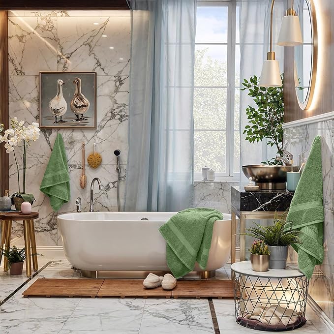 RIVERSIDE Luxury 6 Piece Towel Set, 2 Bath Towels, 2 Hand Towel, 2 Wash Cloths, 100% Cotton, 600 GSM Hotel Quality, Soft, Highly Absorbent Towels for Bathroom, Sage Green Towel Sets