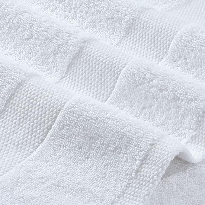 White Bath Towel Set of 6 - 100% Cotton Highly Absorbent Towels for Bathroom, 2 Luxury Bath Towels 650GSM, 2 Hand Towels, 2 Washcloths