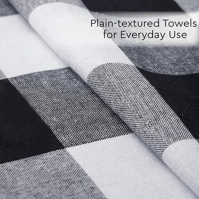 Encasa XO Cotton Kitchen Towel Set | Hand and Tea Cloth for Cleaning & Quick Drying, X-Large 28"x18" (Pack of 4) Highly Absorbent - Buffalo Black Checks