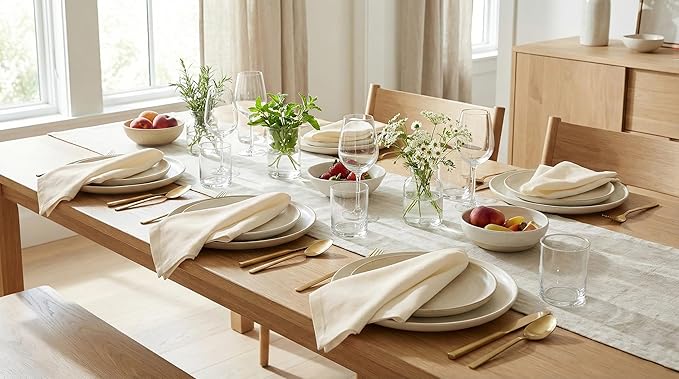 PurpleEssences Set of 12 Cloth Dinner Napkins 100% Cotton 18x18 Inch - Soft Durable Washable - Ideal for Farmhouse Party Spring Easter Summer - Perfect Everyday Use Table Linen - Cream