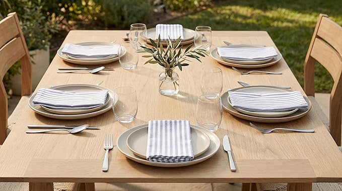 PurpleEssences Plain Striped Cloth Napkins - Set of 12-100% Cotton - 18 x 18 Inch - Spring Easter Summer and Perfect Everyday Use Dinner Napkin - Gray and White
