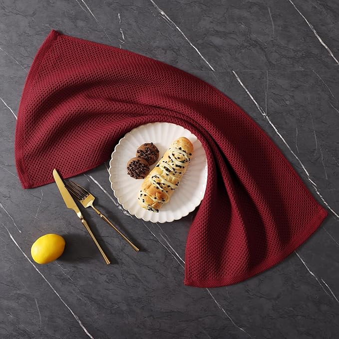 Homaxy 100% Cotton Kitchen Towels and Dishcloths Set, 12 x 12 Inches and 13 x 28 Inches, Set of 12 Bulk Kitchen Towels Set, Ultra Soft Absorbent Dish Cloths for Washing Dishes, Burgundy