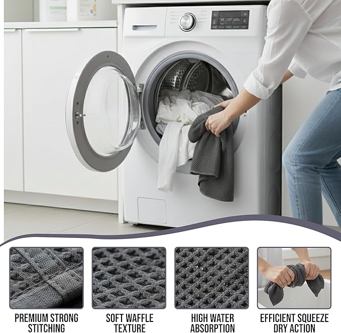 100% Cotton Waffle Weave Kitchen Dish Cloths 6-Pack– Ultra Absorbent & Quick Dry Cleaning Towels for Dishes, Counters & Kitchen Use – Soft, Durable & Lint-Free13.50 X 13.50 inches (Gray)