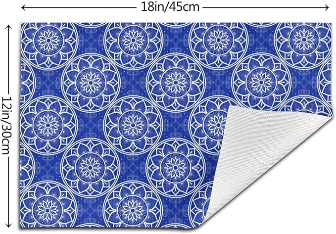 Chinoiserie Blue and White Florals Linen Placemats Set of 4, Navy Blue Chinoiserie Place Mats 4 for Dining Table Kitchen Coffee Shop Farmhouse, Gifts for Chinese Culture, Festival & Kitchen Home Decor