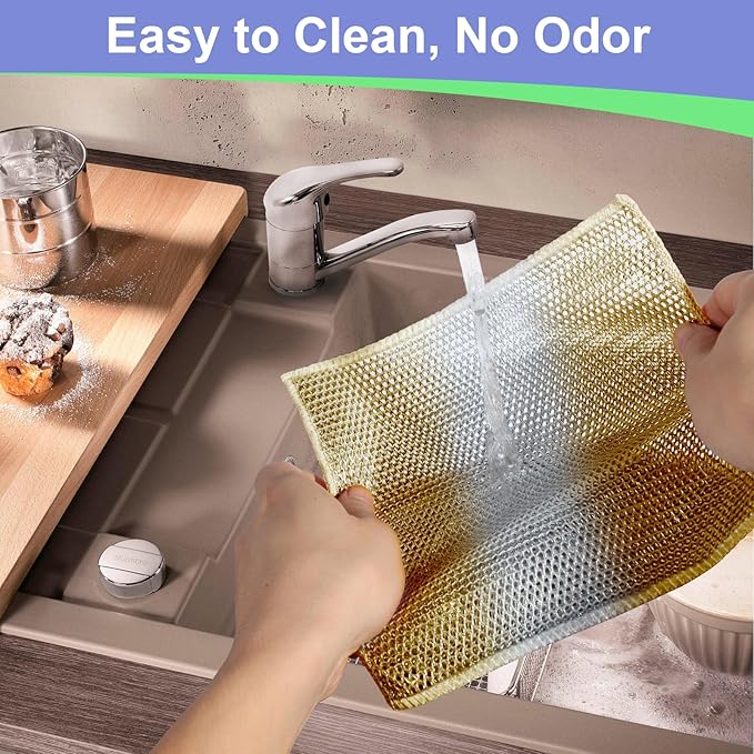 Non Scratch Wire Dishcloth, Multipurpose Wire Dishwashing Rag for Wet and Dry, Steel Cloth for Washing Dishes, Rust Removal Cleaning Cloth Kitchen, No Odor, Double Layer, 20 Pack