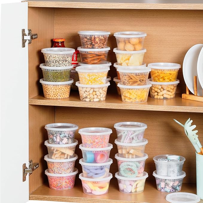 AOZITA 100 Sets 16 oz Plastic Deli Containers With Lids, Airtight Food Storage Containers, Freezer/Dishwasher/Microwave Safe, Takeout Meal Prep Storage