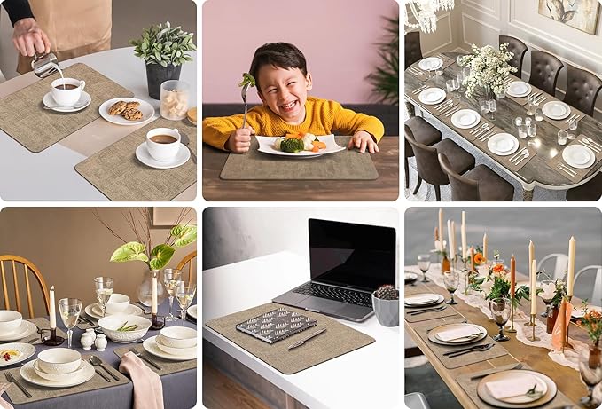 Aofmee Faux Leather Placemats Set of 6 - Waterproof - Wipeable - Washable - Heat Resistant - Anti Slip Stain Resistant Kitchen Dining Table Place Mats, Suitable for Indoor & Outdoor Use, Easy to Clean