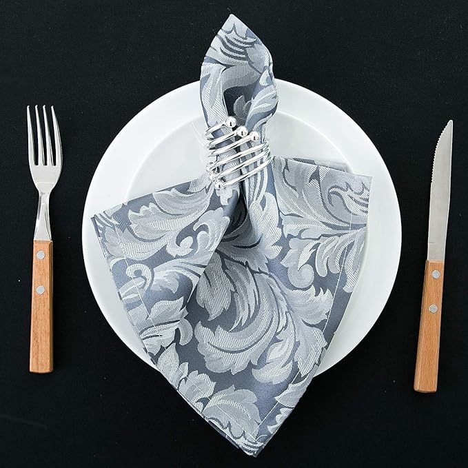 EHouseHome Damask Jacquard Cloth Napkins Waterproof Spillproof Polyester Fabric Napkins Stone Blue, Set of 12, 17 x 17 Inch