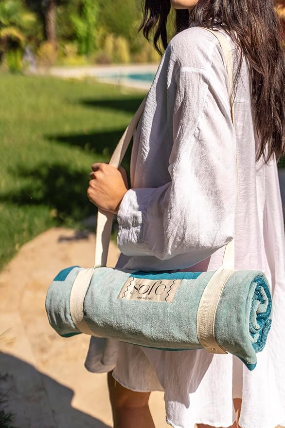 SOFE H&L | LINVIA Foutah Quick Dry Beach Towel Pack of 1 (35” x 70”) CARETTA - Yellow | Lightweight, Premium, Fade Resistant, Durable | Travel Towel, Turkish Beach Towel with Shoulder Strap