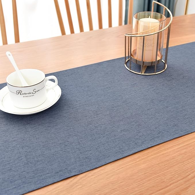 Farmhouse Rustic Table Runner Mist Blue Faux Linen Table Runners Water Resistant Short Table Runner 36 inches for Living Room Dresser Bedroom Kitchen Dining Party 13x36 Inch