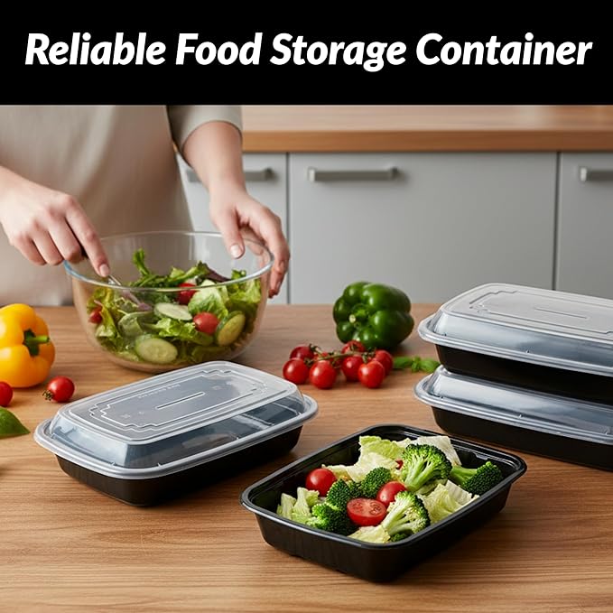 50-Pack 28 Oz Meal Prep Containers With Lids, to Go Food Containers BPA Free, Stackable, Leak Resistant, Bento Box, Microwave, Dishwasher, Freezer Safe