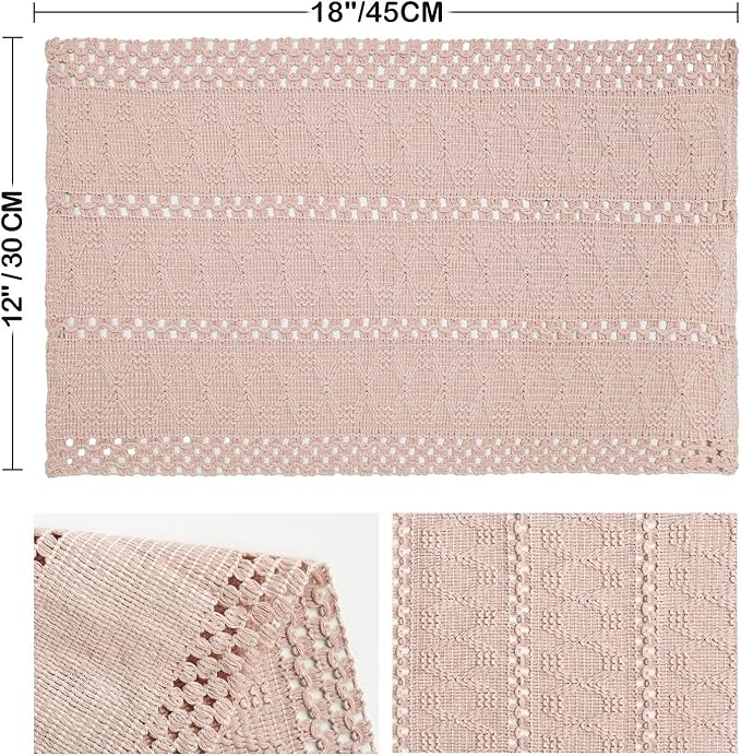 Artoid Mode Pink Farmhouse Woven Rustic Hollow Placemats Set of 6,12x18 Inch Seasonal Holiday Table Mats Party Kitchen Dining Decoration