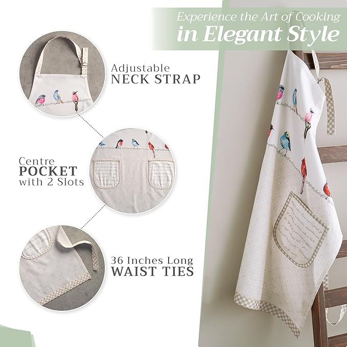 Maison d' Hermine 100% Cotton Apron for women with Pocket Kitchen Chef Apron for Men Cooking Mothers Day Gifts
