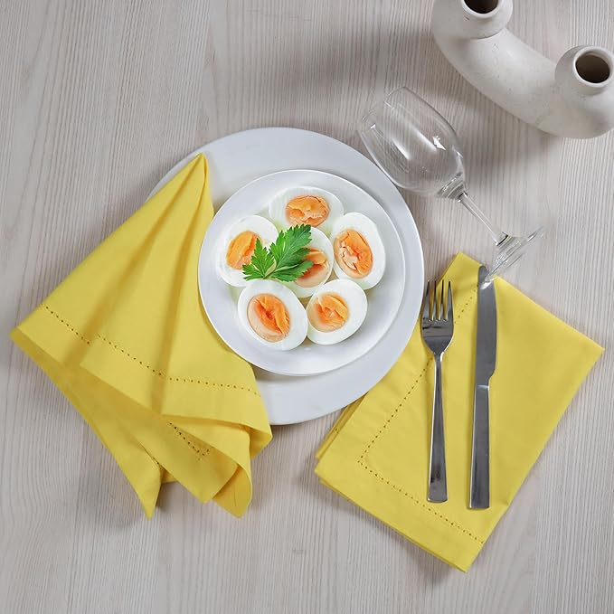 ALPHA Living HOME Cotton Cloth Napkins Set of 12, 18x18 Cotton Napkin Cloth Washable, Soft, Reusable Napkins for Wedding, Parties, Christmas, Thanksgiving, Everyday Use (Yellow)