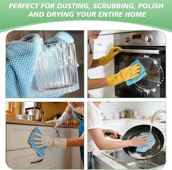 SINLAND Microfiber Dish Cloth for Washing Dishes Dish Washing Rags Best Kitchen Washcloth Cleaning Cloths Wash Cloths with Poly Scour Side 12Inchx12Inch 10 Pack Blue