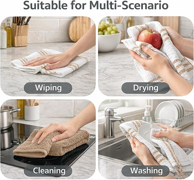 RIVERSIDE Pack of 12 Premium Kitchen Towels 16 x 26 Inches, 100% Cotton Kitchen Hand Towels, Super Soft and Highly Absorbent Dish Towels for Kitchen (Tan)