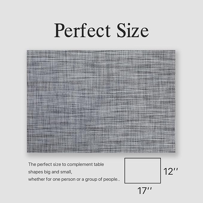 Placemats Set of 8 - Easy Clean Woven Vinyl Placemats for Dining Table, Indoor/Outdoor Place Mats, Washable PVC Table Mats(Dark Gray)