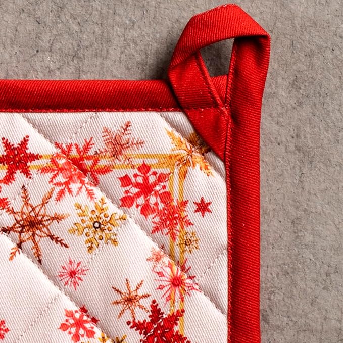 Maison d' Hermine Pot Holders 100% Cotton Heat Resistant Potholders 8" x 8" Hot Pads with Loop for Thanksgiving Christmas Decorations BBQ Cooking Baking Handling Hot Pans (Pack of 1, Crystal Star)