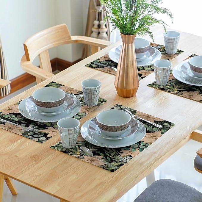Watercolor Eucalyptus Flower Table Placemats Set of 4,Blue Snowflake Placemat for Dining Table,Washable Table mats for Winter Holiday Birthday Party Decor,12x18 Inch