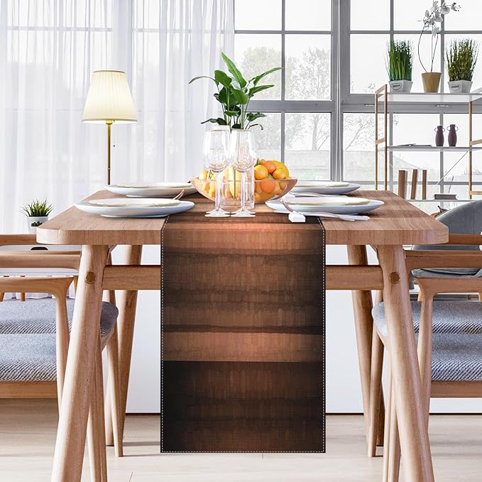 Emvency Farmhouse Table Runner, Brown Striped Abstract Copper Texture for Kitchen Coffee Table Family Dinners Holiday Parties Wedding Events Decor(13x72 inch)