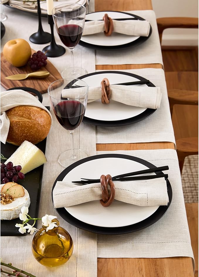 Solino Home Linen Placemats Set of 4 - Classic Hemstitch Light Natural Placemats 14 x 19 Inch - 100% Pure Linen Table Mats for Spring, Summer, Mothers Day