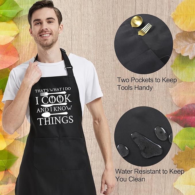 Chef Aprons for Men Women with Pockets, Kitchen Apron for Cooking Grilling Gifts for Dad Mom Birthday Christmas
