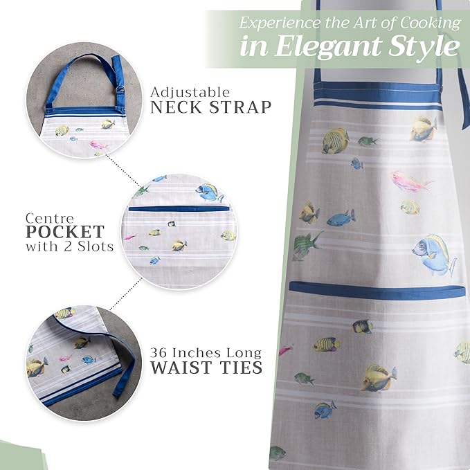 Maison d' Hermine 100% Cotton Apron for women with Pocket Kitchen Chef Apron for Men Cooking Mothers Day Gifts